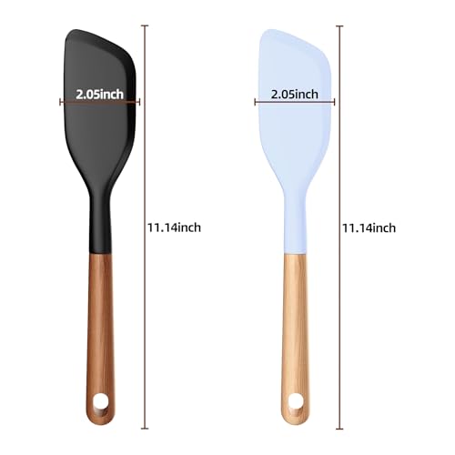 Wooden Handle Silicone Rubber Spatula Set for Kitchen Baking (2 Count)