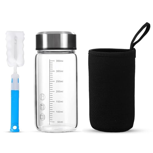 12Oz Small Glass Water Bottle with Lid and Sleeve