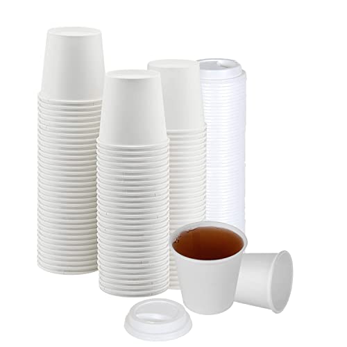 White Disposable Paper Coffee Cups with Lids (25 Count)