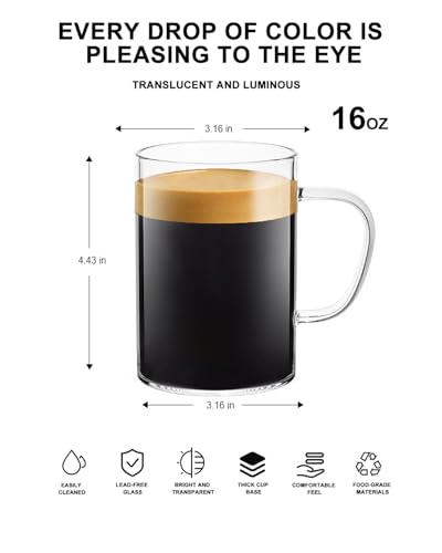 Glass Coffee Mugs (16 Fl Oz)