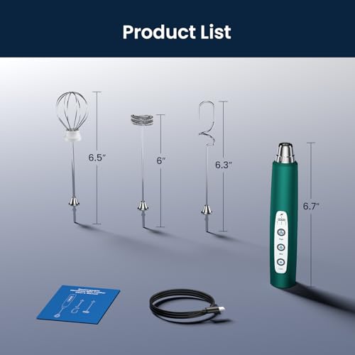 Milk Frother Wand Rechargeable Handheld Electric Whisk 3 Speed Adjustable