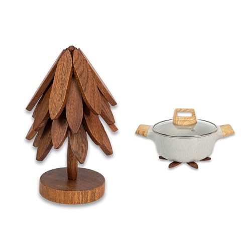 Wooden Tree Shaped Trivets Set for Coffee Table (4 Count)