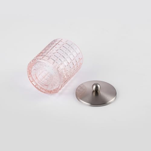 Blush Colored Tranlucent Apothecary Etched Geometric Grid Glass Jar W