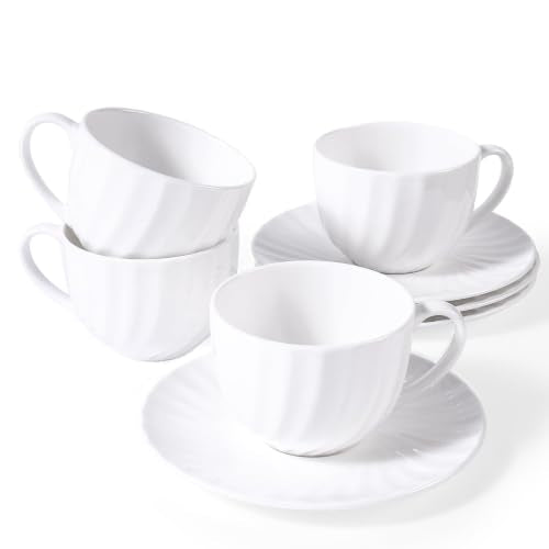 Fine Bone China Cappuccino Cups with Saucers Set of 4 (4 Count)