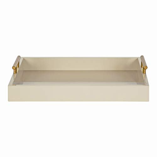 Lipton Mid Century Modern Decorative Wood Tray with Brushed Gold Metal Handles