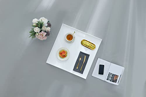 Glossy White Sturdy Acrylic Serving Tray with Handles
