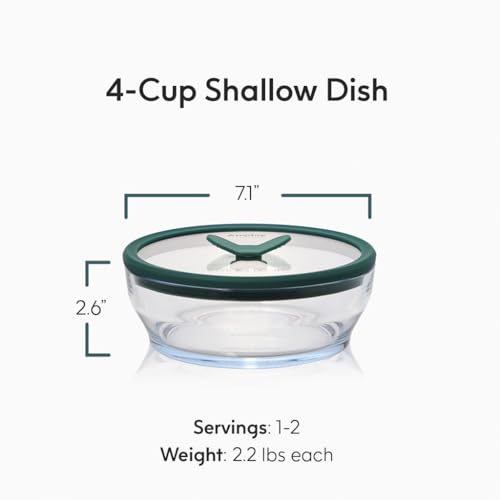 2-Pack 4-Cup Shallow Glass Food Storage with Lids (Clear Kale) (2 Count)