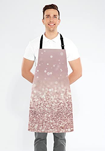 Rose Gold Rainbow Glitter Bib Apron with Adjustable Neck for Men Women