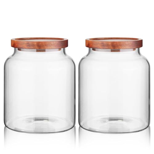 Glass Storage Container Airtight Food Jars Kitchen Canister with Wood Lids (2 Count)