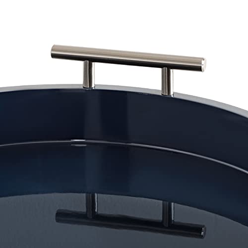 Lipton Modern Round Tray; 15.5 Diameter; Navy and Silver; Decorative Accent Tray for Storage and Display