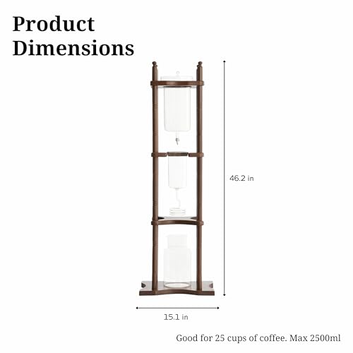 Cold Brew Drip Tower Iced Coffee Maker Glass Wooden Stand 25 Cups (25 Count)