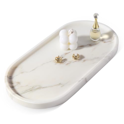 White Marble Tray with Gold Pattern for Bathroom Counter