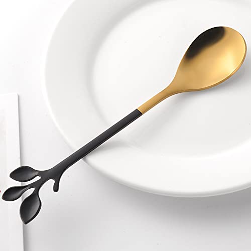 Elegant Black & Gold Leaf Coffee Spoons (10 Count)