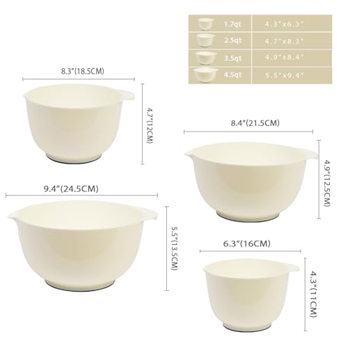 4.5 Quart Large Plastic Mixing Bowls set with Pour Spout