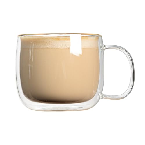Glass Espresso Cups 12 Count 17 Ounces Borosilicate Double Wall Glass Coffee Mugs Insulated Clear Tea Drinkware for Hot or Cold Beverages