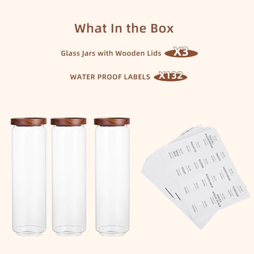 Glass Pantry Storage Jars with Acacia Airtight Lid (3 Count)