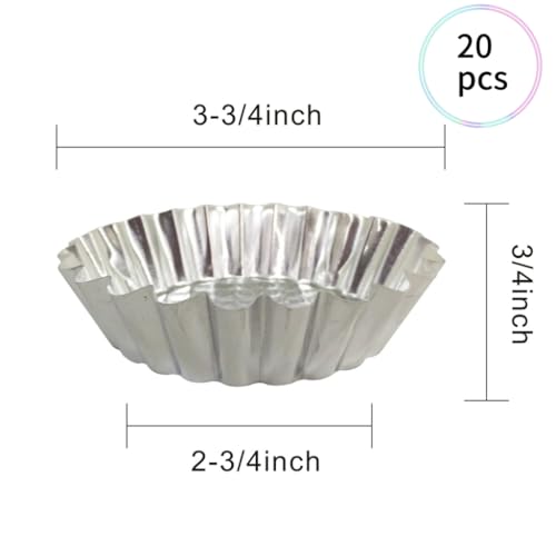 Set of 20, 3-3/4" Fluted Design Round Shape Non-stick Aluminum Tart Mold, Mini Pie Tin, Tartlet Pan (20 Count)