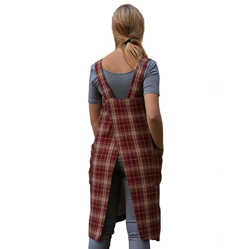 Women's Pinafore Square Apron Baking Cooking Gardening Works Cross Back Cotton