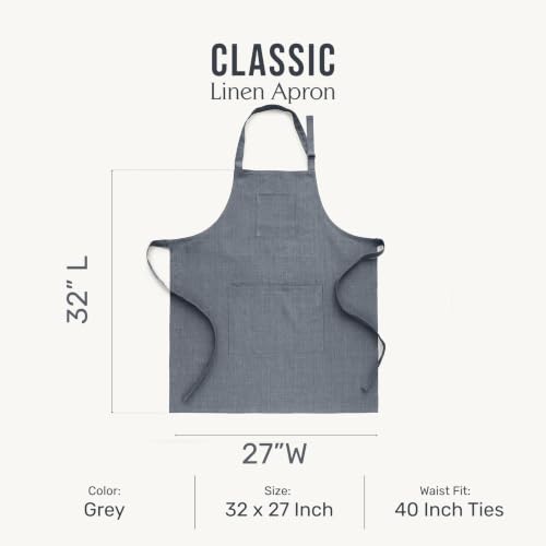 100% Linen Kitchen Apron Grey