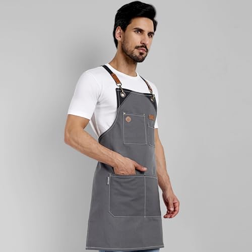 Chef Apron Recycled Cotton Kitchen Apron with an Adjustable Neck with Long Ties (2 Count)