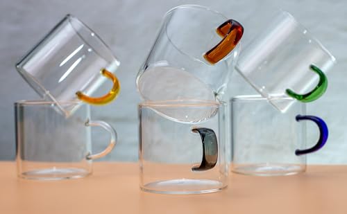 Clear Espresso Cups with Colorful Handles (6 Count)