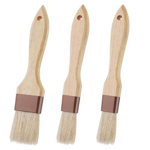 3 Pack Natural Bristle Pastry Brush for Basting Baking Cooking Food
