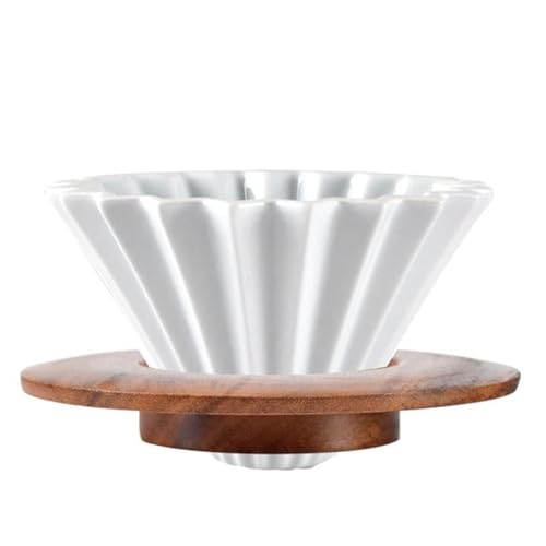 Ceramic Coffee Dripper Pour Over Coffee Maker with Wood Stand Elegant Flower Shape Filter