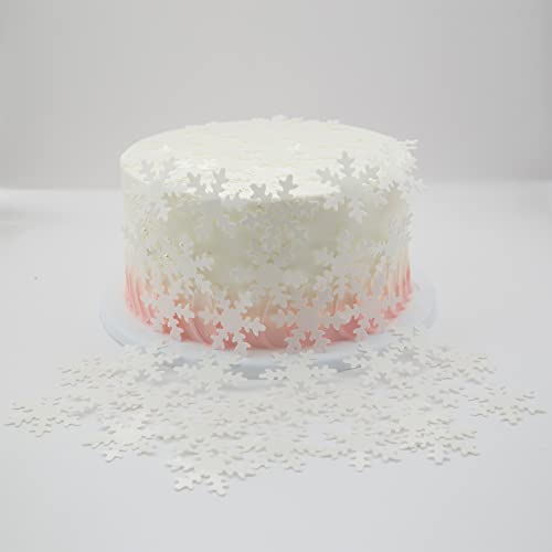 50Pcs White Edible Cupcake Toppers Snowflakes Cake Decoration for Christmas Winter Frozen Birthday Party Supplies (50 Count)