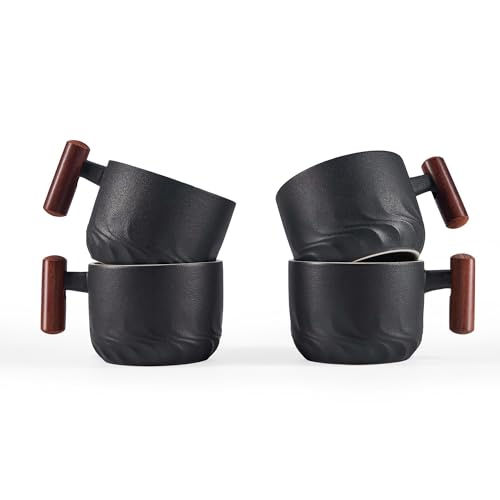 6oz Ceramic Espresso Cups with Wooden Handle (4 Count)