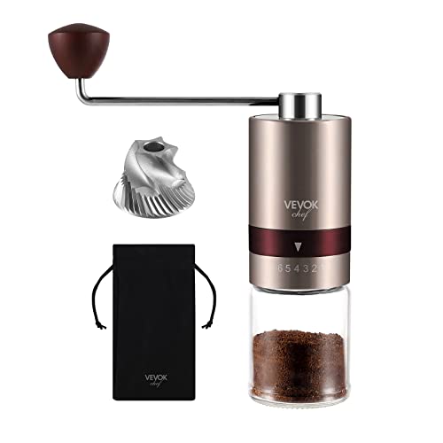 Gold Manual Coffee Grinder Stainless Steel Burr Coffee Grinder with Portable Bag External Adjustable Setting Small Hand Coffee Grinder Ultra Fine for Espresso at Home Morning Coffee