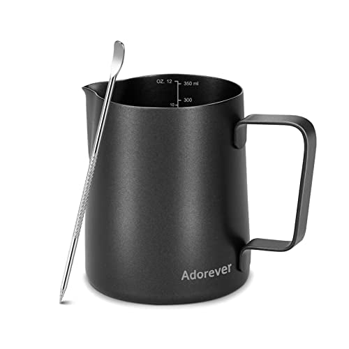Milk Frothing Pitcher 12oz Steaming Pitchers Stainless Steel Milk Coffee Cappuccino Latte Art Barista Steam Pitchers Milk Jug Cup with Decorating Art Pen