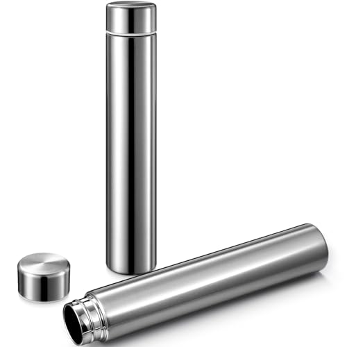 2 Pack Silver Slim Stainless Steel Water Bottle 8.8 oz (2 Count)