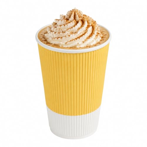 Ripple Wall Coffee Cups 25 Count 16 Ounce Insulated Light Yellow Paper Cups