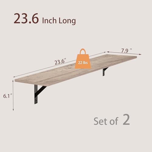 Wall Shelves 23.6" Long Floating Shelves with Metal Brackets (2 Count)