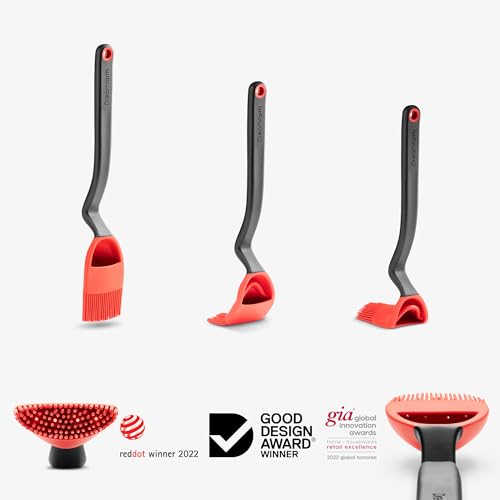 Brizzle 3-In-1 Flexible Silicone Sit-Up Basting, Drizzle, Scooping Brush with In-Built Sauce Resevoir - Red