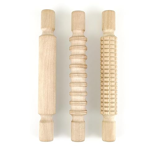 3 Pack 8 Inch Wooden Textured Rolling Pins (3 Count)