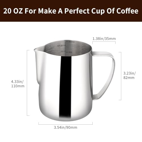 Milk Frothing Pitcher 20oz Stainless Steel Latte Art Milk Jug