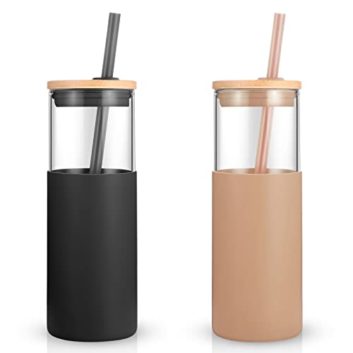 24 oz Glass Tumbler with Lids and Straws