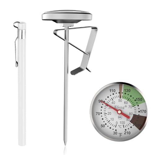 Instant Read Coffee Milk Frothing Thermometer with1.75 inch Dial 5 inch Probe Clip (2 Count)