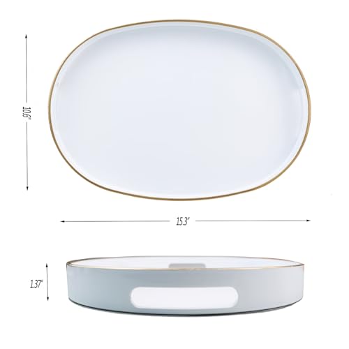 White Oval Decorative Tray with Handles