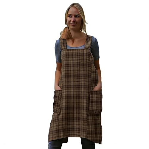Women's Pinafore Square Apron Baking Cooking Gardening Works Cross Back Cotton