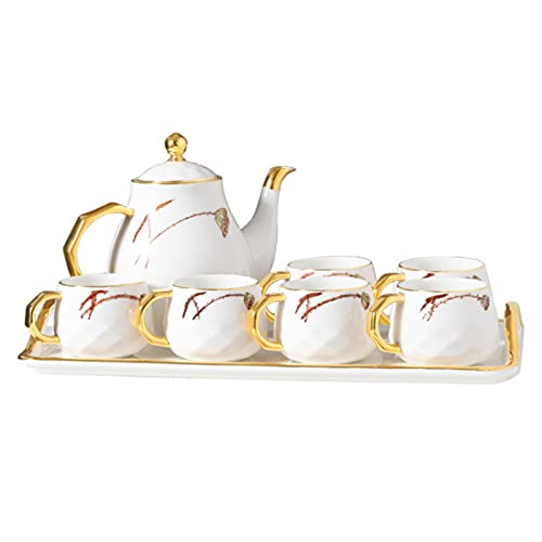Porcelain Tea Set Tea Cups Sets of 6 Teapot and Cup Set Ceramic Tea Service with Lotus Pattern Gift for Adults Women