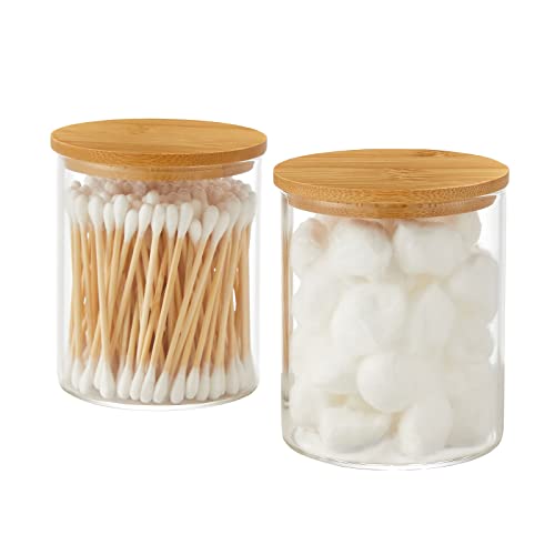 Glass Qtip Holder Dispenser with Bamboo Lid (2 Count)