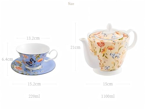 Fine Bone China Tea Sets For Adults Porcelain Tea Set European Wedding Floral Teapot Cup Saucer Spoon for Women Gift (11 Count)