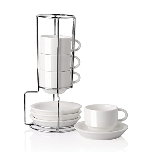 Sweejar Porcelain Espresso Cups with Saucers (4 Count)