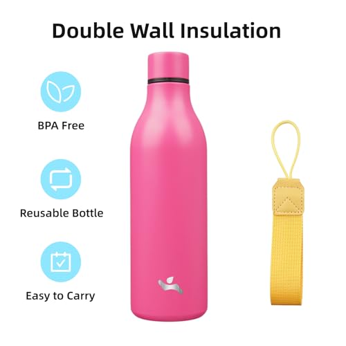 25 oz Insulated Stainless Steel Metal Water Bottle with Strap