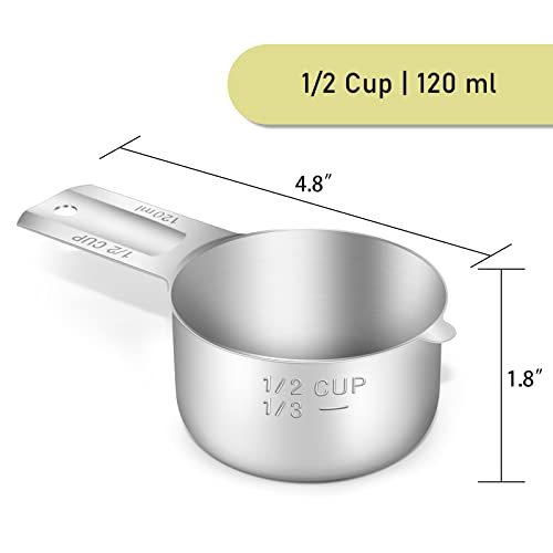 4PCS 1/2CUP(120ml, 4oz) Measuring Cup, 18/8 Stainless Steel Measure Scoop (4 Count)