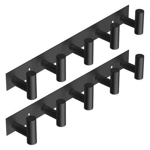 Black Hat and Coat Wall Mount Rack 5 Hooks for Robes (2 Count)