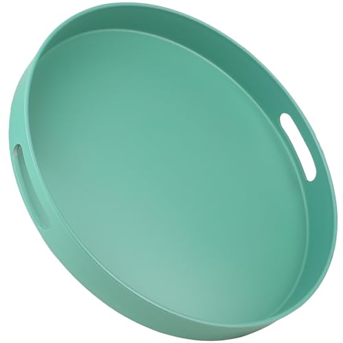 Round Green Decorative Serving Tray with Handles