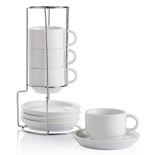 Sweejar Porcelain Espresso Cups with Saucers (4 Count)